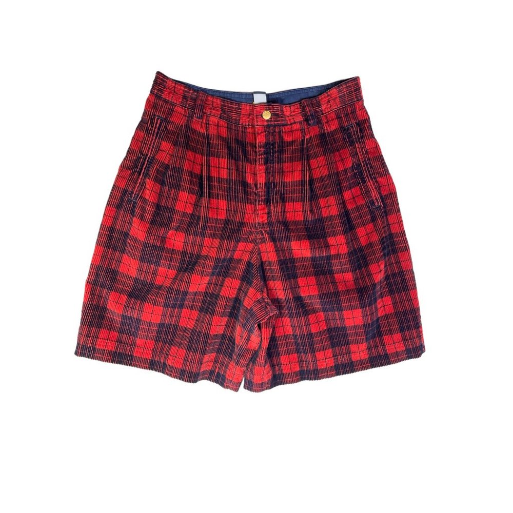 VIntage 1990s LizSport 29" Waist Corduroy High-Waist Shorts Pleat Front Plaid